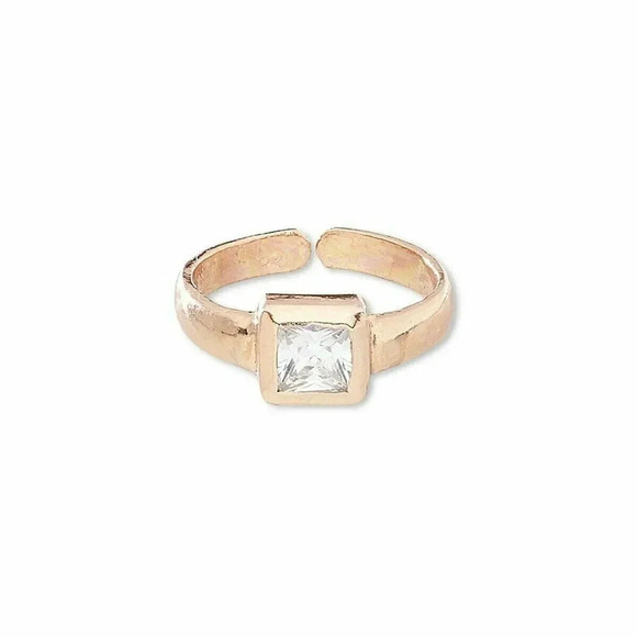 Handcrafted Solid Pure Copper India Square CZ Adjustable Ring - Picture 1 of 1
